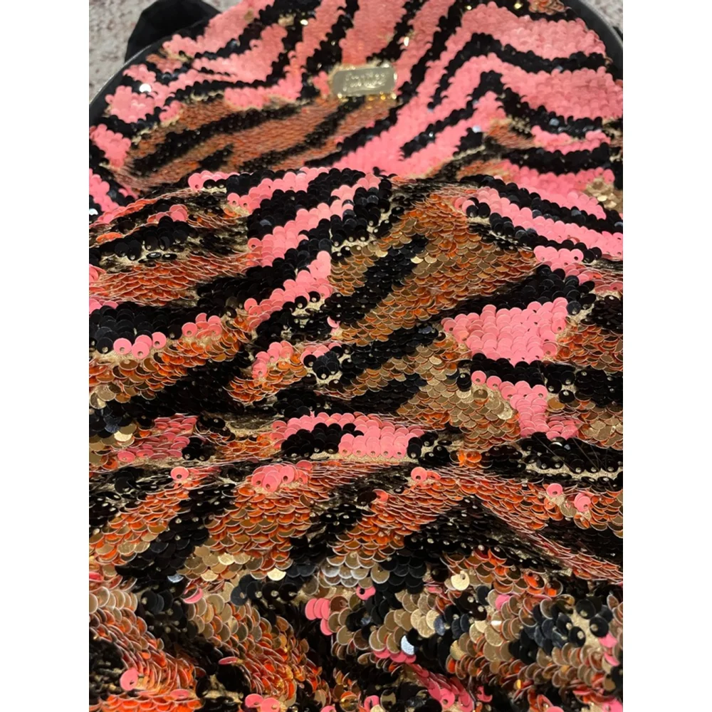 Girls' Backpack-Justice Pink Black Gold Flip-Sequin Zebra (Back to School)